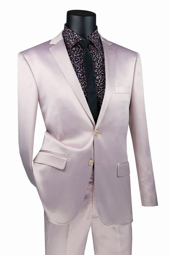 Men's Vinci Suits Blush Pink Satin Sharkskin Suit Prom 2026 & Weddings Size 36 Regular