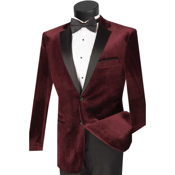 Men's Vinci Suits Burgundy Velvet Prom 2026 & Wedding Tuxedo | Size 42 Short