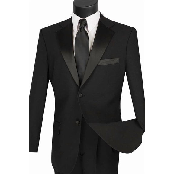 Men's Vinci Suits Classic 2 Button Poplin Tuxedo Black Size 48 Regular