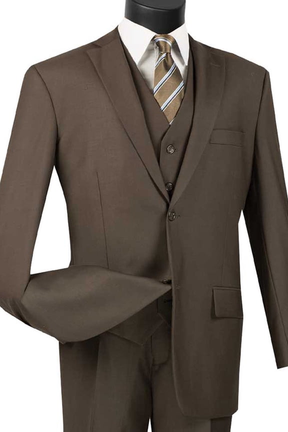 Men's Vinci Suits Classic Brown 2-button Vested Suit Size 44 Short