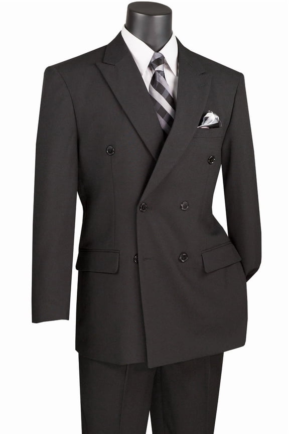 Men's Vinci Suits Classic Double Breasted Poplin Suit Black Size 48 Regular
