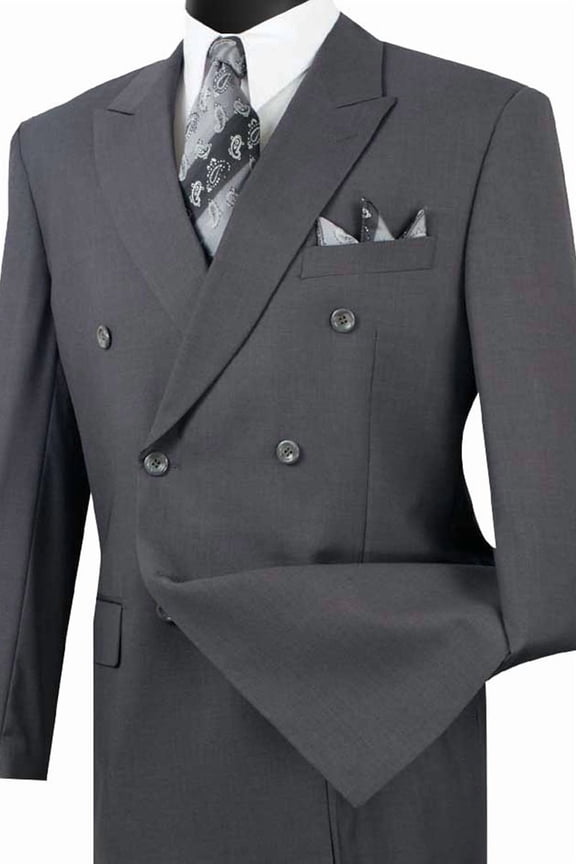 Men's Vinci Suits Classic Double Breasted Suit Charcoal Grey Size 56 Long