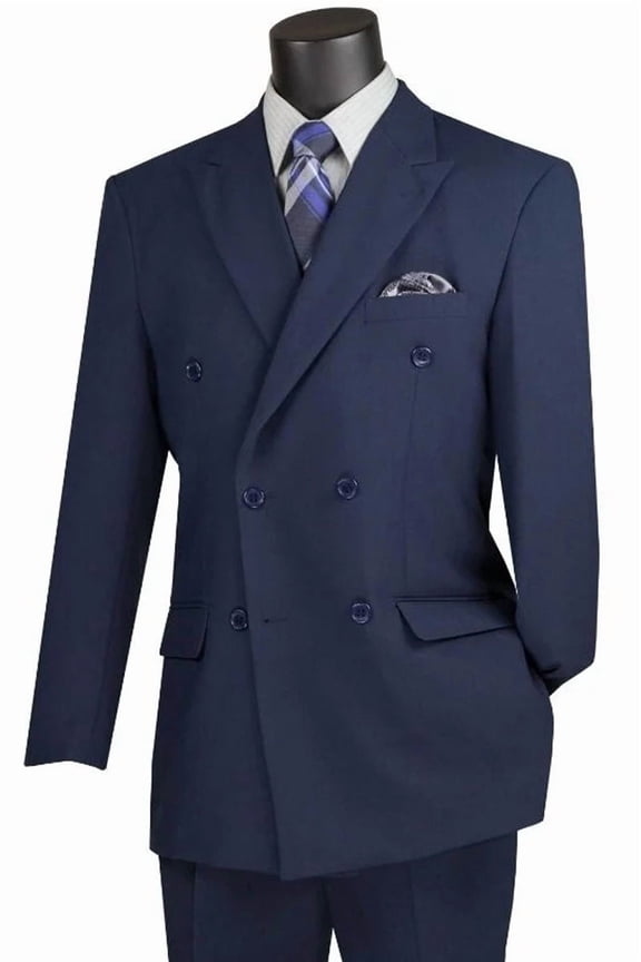 Men's Vinci Suits Classic Double Breasted Suit Navy Blue Size 54 Regular