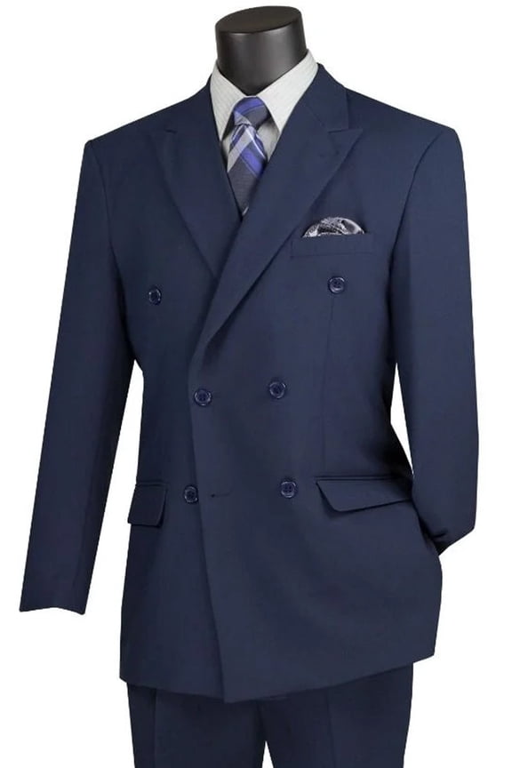 Men's Vinci Suits Classic Double Breasted Suit Navy Blue Size 56 Long