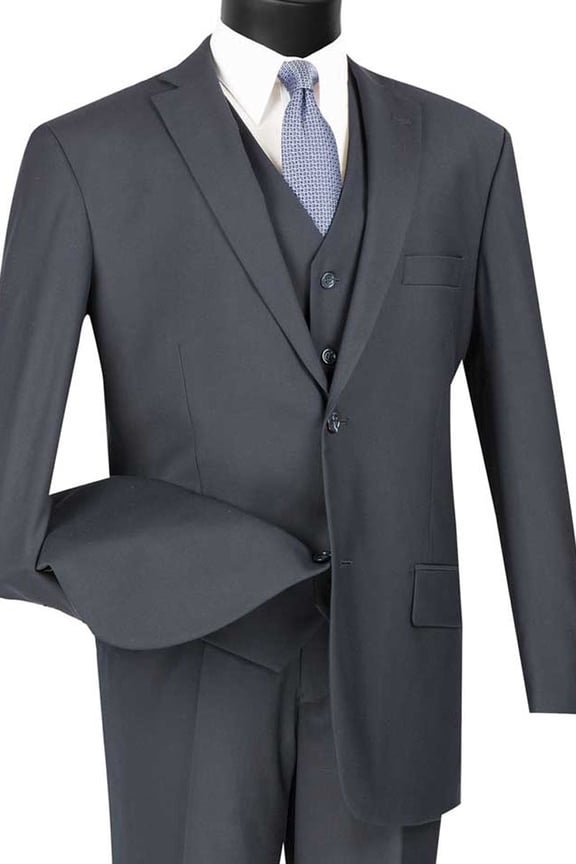Men's Vinci Suits Classic Navy Blue 2-button Vested Suit Fornavy Size 38 Short