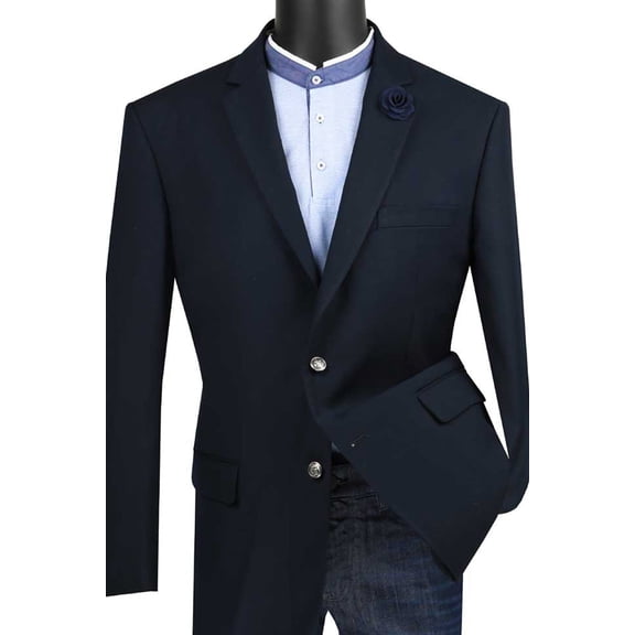Men's Vinci Suits Classic Navy Blue Sport Blazer Size 46 Long