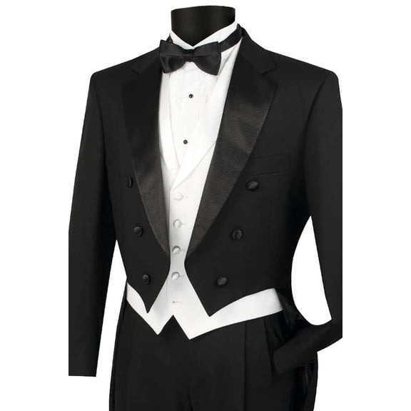 Men's Vinci Suits Classic Vested Tail Wedding Tuxedo Black Size 42 Regular
