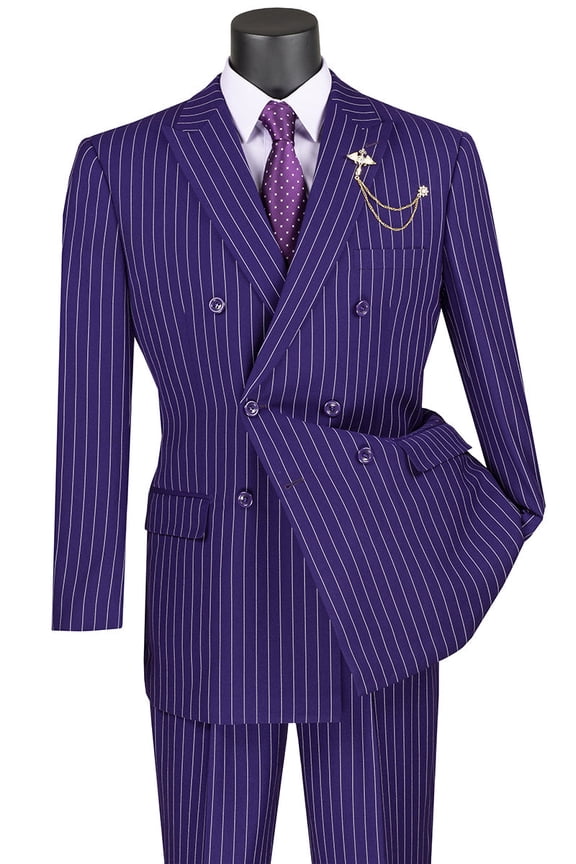Men's Vinci Suits Double Breasted Purple Pinstripe Suit Size 48 Regular