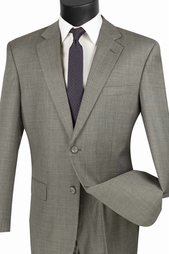 Men's Vinci Suits Grey Sharkskin Suit With 2 Button Closure Size 48 Regular