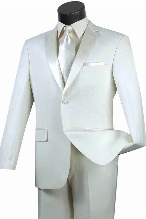 Men's Vinci Suits Ivory Slim Fit Notch Tuxedo From Size 36 Regular