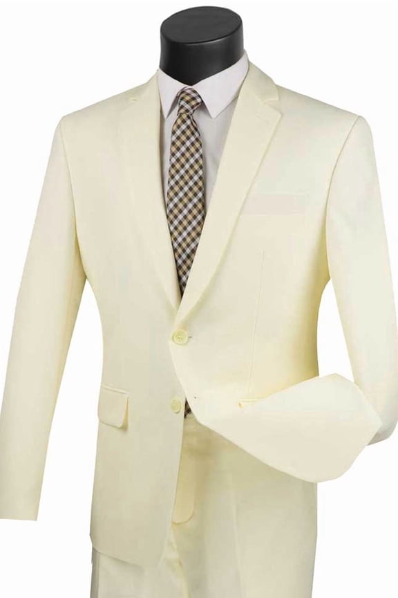 Men's Vinci Suits Ivory Slim Fit Poplin Suit Size 42 Long