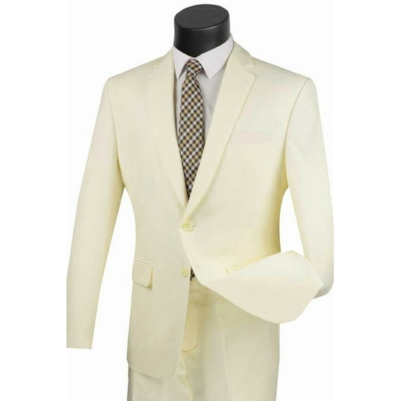 Men's Vinci Suits Ivory Slim Fit Poplin Suit Size 46 Long