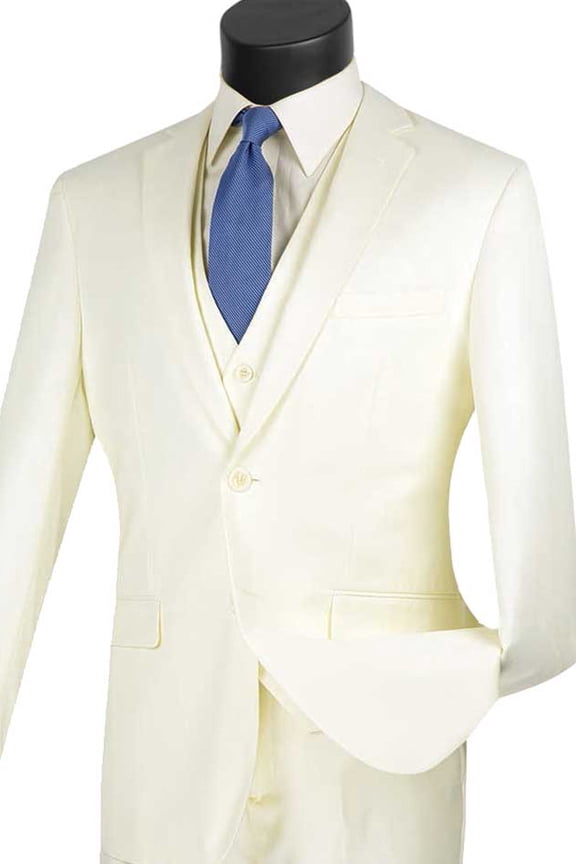 Men's Vinci Suits Ivory Slim Fit Vested Suit Size 38 Regular
