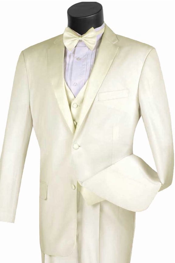 Men's Vinci Suits Ivory Two-button Vested Classic Tuxedo Size 38 Short