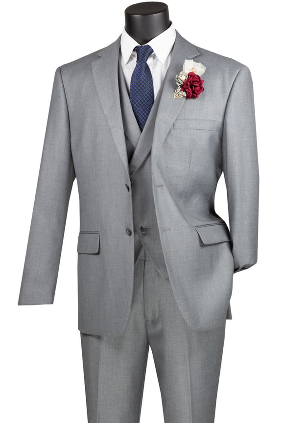 Men's Vinci Suits Light Grey Double-breasted Suit With Vest Size 48 Long