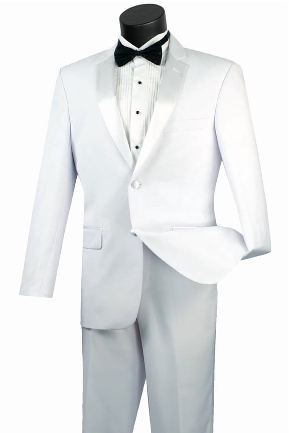 Men's Vinci Suits Modern Fit 2 Button Tuxedo White Size 38 Short