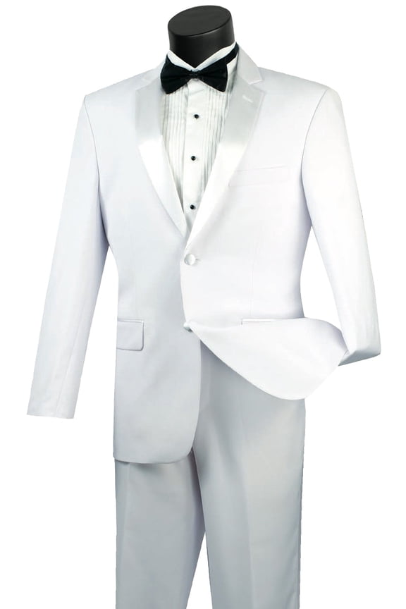 Men's Vinci Suits Modern Fit 2 Button Tuxedo White Size 40 Long