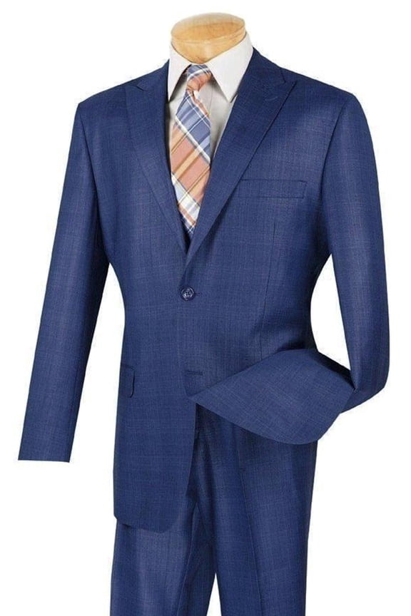 Men's Vinci Suits Modern Fit Summer Blue Glen Plaid Suit From Size 52 Long