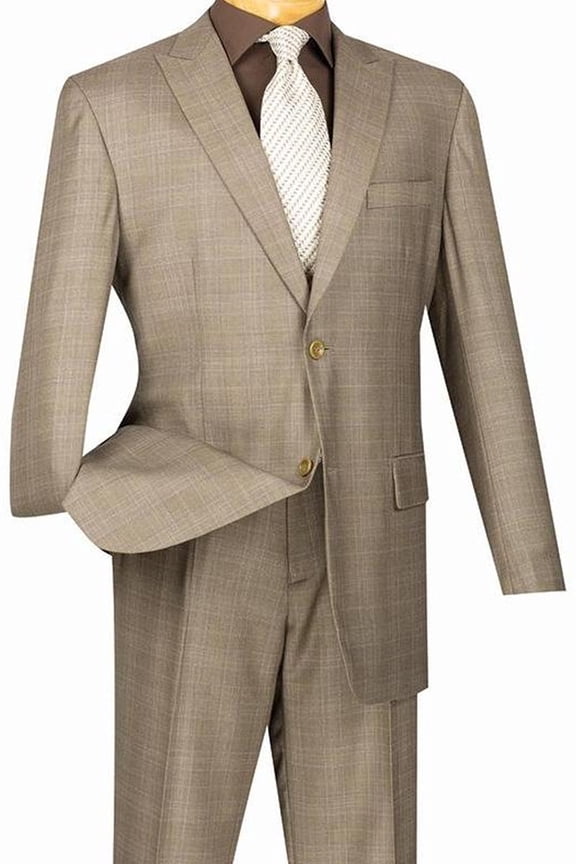 Men's Vinci Suits Modern Fit Summer Glen Plaid Suit Tan Size 50 Long