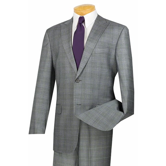 Men's Vinci Suits Modern Fit Summer Plaid Suit Grey Gray Size 54 Long