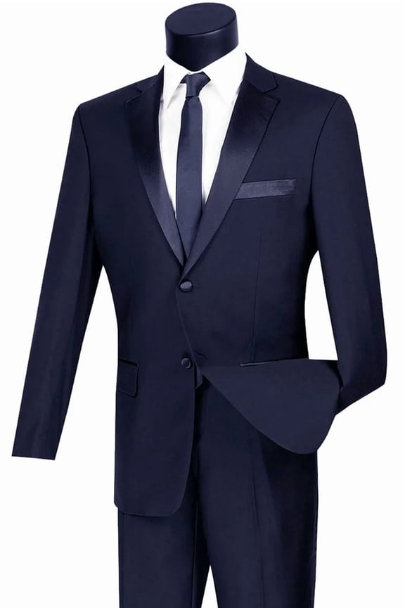 Men's Vinci Suits Navy Blue Slim Fit Notch Tuxedo Size 50 Long
