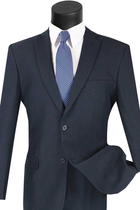 Men's Vinci Suits Navy Blue Slim Fit Poplin Suit Size 44 Short