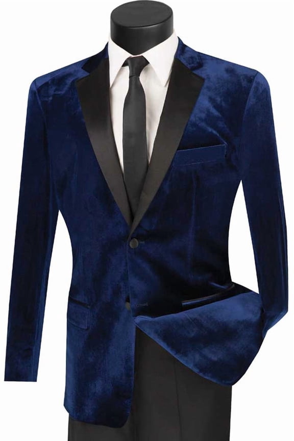 Men's Vinci Suits Navy Blue Velvet Prom 2026 & Wedding Tuxedo From Size 50 Long