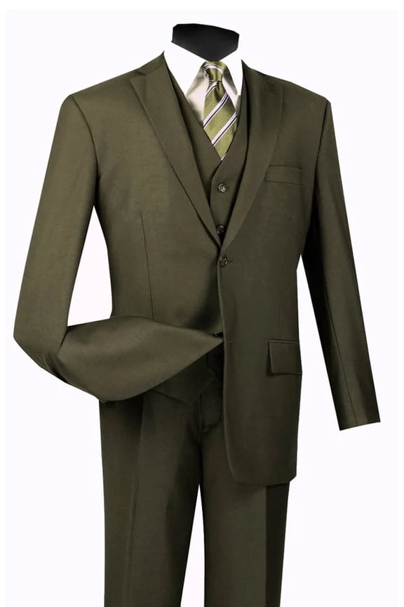 Men's Vinci Suits Olive Green 2-button Vested Suit Size 42 Long