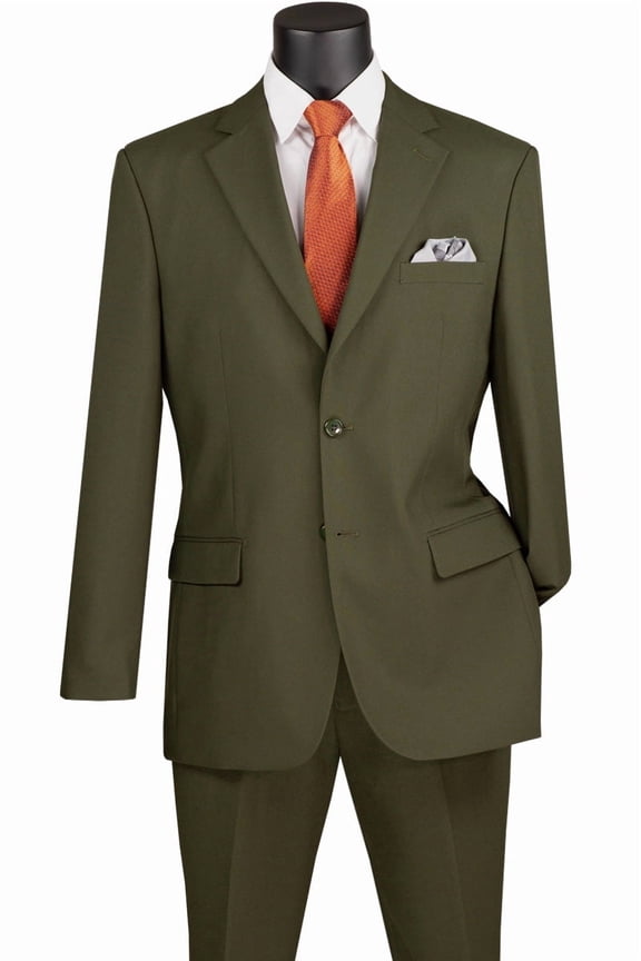 Men's Vinci Suits Olive Green Poplin Suit From Size 40 Long