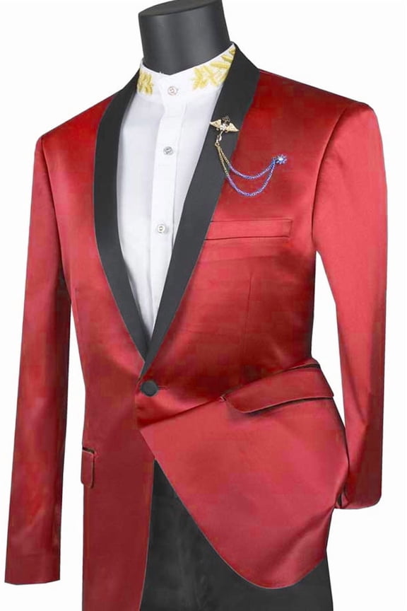 Men's Vinci Suits Red Satin Slim Fit Tuxedo Jacket Size 2x-large