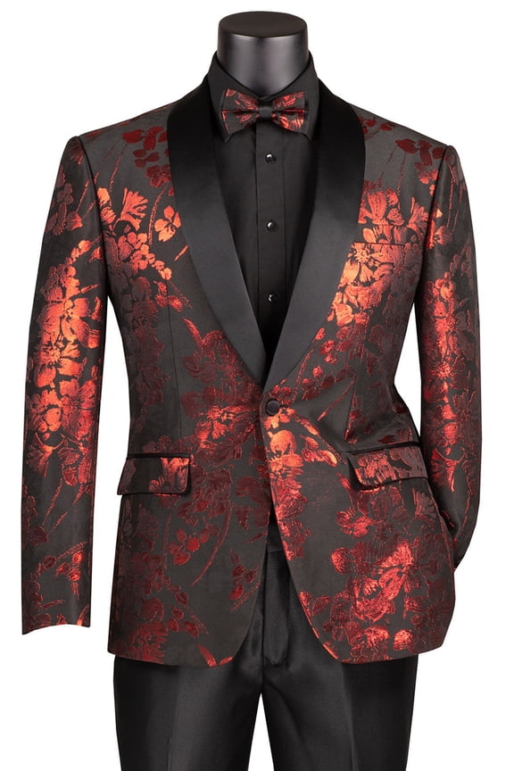 Men's Vinci Suits Shiny Foil Floral Paisley Tuxedo Jacket Red Size 5x-large