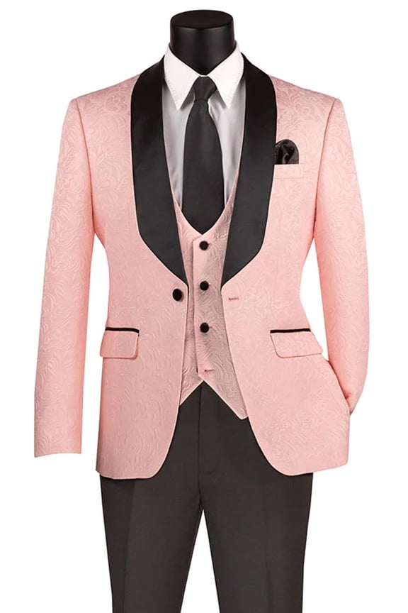 Men's Vinci Suits Slim Fit Vested Paisley Wedding Tuxedo Blush Pink Size 44 Long