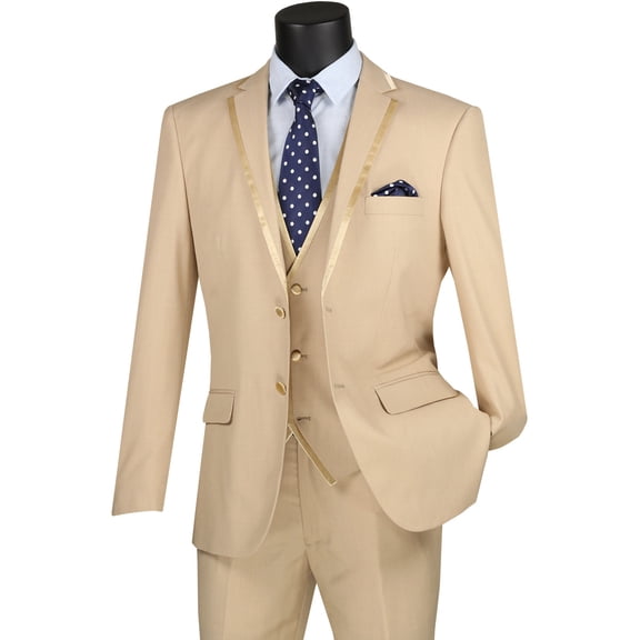 Men's Vinci Suits Tan Vested Tuxedo Size 36 Regular