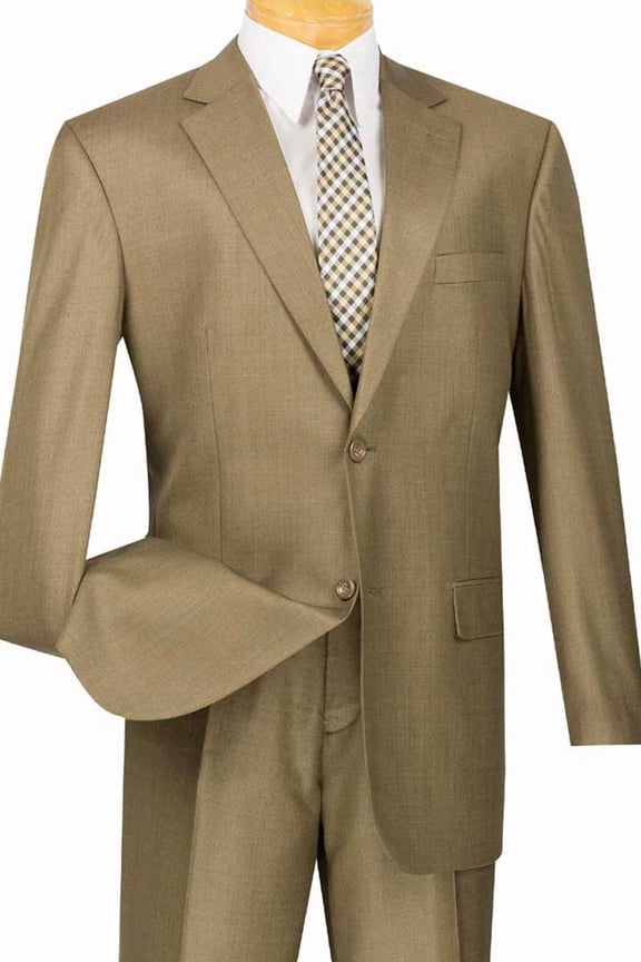 Men's Vinci Suits Taupe Sharkskin Suit Weave Pattern Size 50 Regular