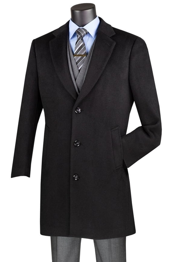 Men's Vinci Suits Wool & Cashmere Car Coat Black Size 4x-large