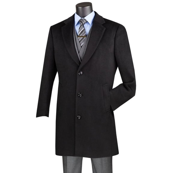 Men's Vinci Suits Wool & Cashmere Car Coat Black Size Medium