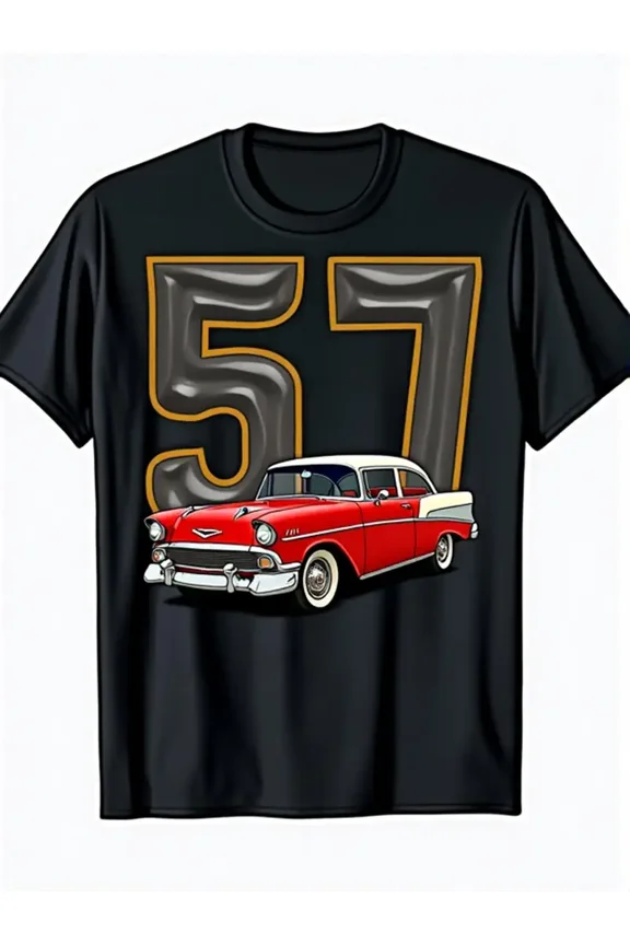 Men's Vintage 1957 Retro Classic Red Car & Bold 57 Graphic T-Shirt - Soft Crew Neck Black Tee - Mid-Century Automotive Design Shirt for Car Shows, Themed Events, Everyday Retro