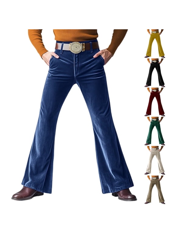 Men's Vintage 60s 70s Bell Bottom Pants, Classic Comfort Flared Jeans Retro Disco Outfits for Theme Parties and Events (Without Belt),Deep Red,L