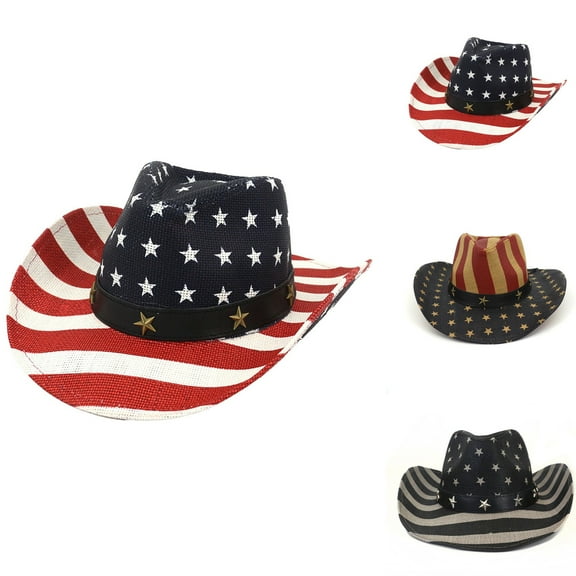 Men's Vintage American Flag Cowboy Hat - Patriotic USA Western Hat with Classic Shape, Adjustable Band for Fourth of July, Rodeo, Country Music Events