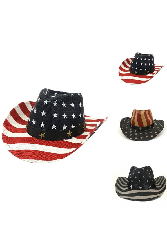 Men's Vintage American Flag Cowboy Hat - Patriotic USA Western Hat with Classic Shape, Adjustable Band for Fourth of July, Rodeo, Country Music Events