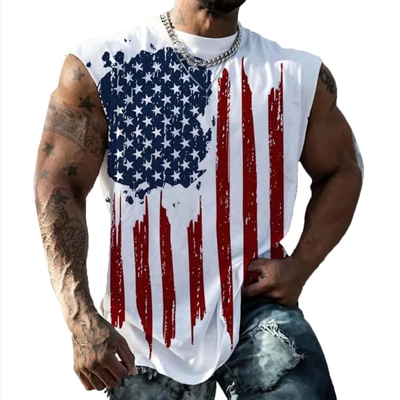 Men's Vintage American Flag Sleeveless Tank Top, Distressed Print Casual Muscle Shirt for Gym and Daily Wear