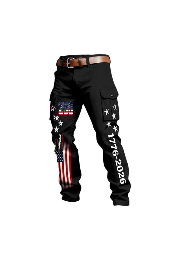 Men's Vintage American Flag Utility Work Pants for Patriotic Events