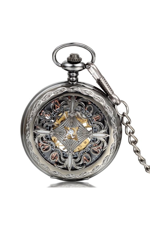 Men's Vintage Antique Hollow Chinese Knot Automatic Mechanical Pocket Watch