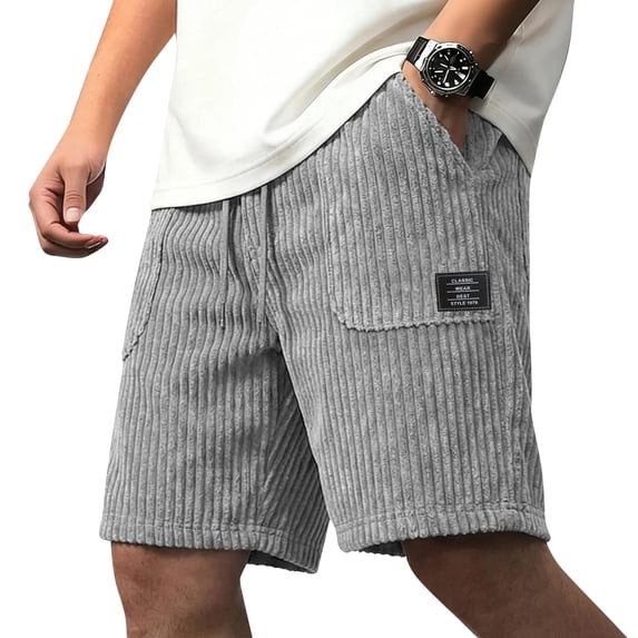 Men's Vintage Baggy Corduroy Shorts Drawstring Elastic Waist Summer Beach Shorts