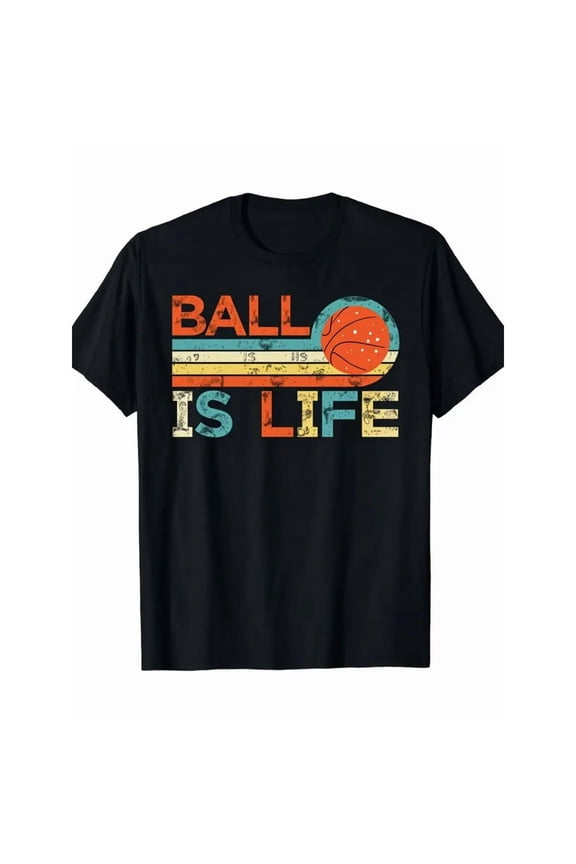 Men's Vintage Basketball Graphic T-Shirt with Hoop Icons Short Sleeve Casual Tee