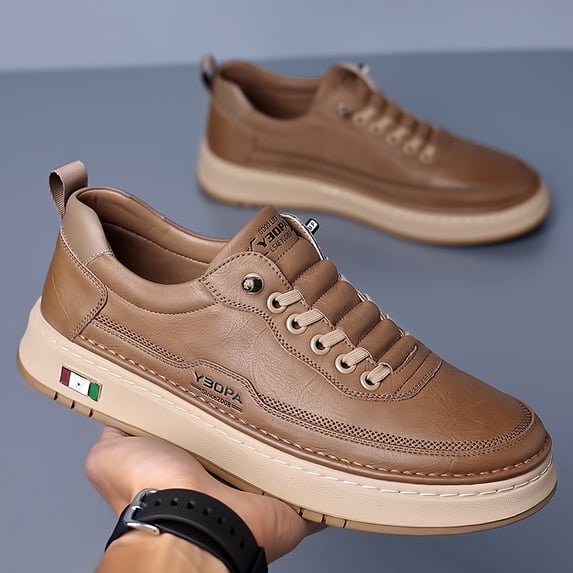 Men's Vintage Black Leather Platform Casual Skate Shoes