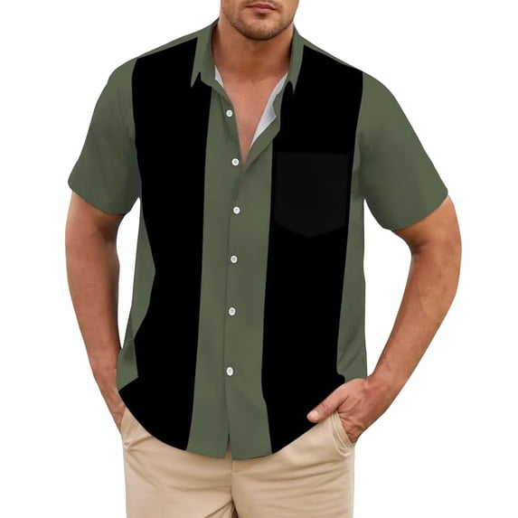 Men's Vintage Bowling Shirt Short Sleeve Button Down Summer Cuba Beach Shirts Green M