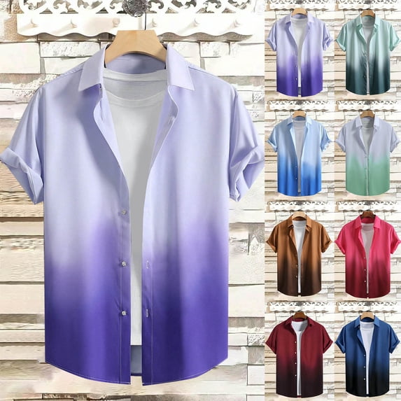 Men's Vintage Bowling Shirt Short Sleeve Casual Button Up Shirt Summer Hawaiian Tropical Beach Vacation Golf Lounge Shirts for Men | AESTIVO,Light Blue 2XL