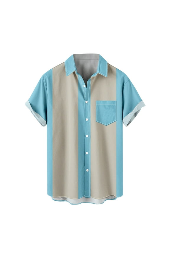Men's Vintage Bowling Shirt Summer Short Sleeve Retro Button Down Shirts for Men Casual Hawaiian T-shirt Tops