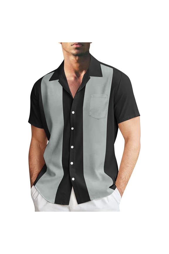 Men's Vintage Bowling Shirt Free Short Sleeved Button Down Shirts Summer Cuba Beach Casual Vacation Tops